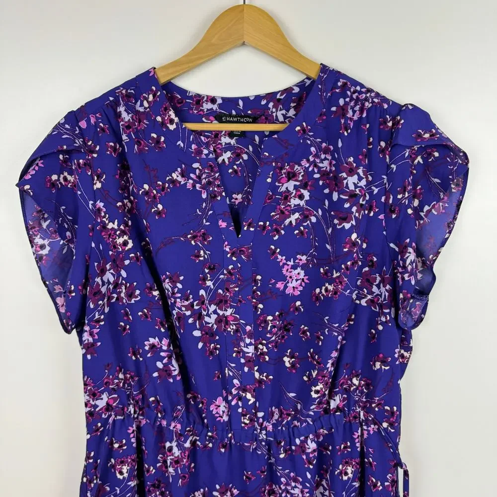 41 Hawthorn Womens Floral Cinched Waist Mini Dress in Purple Sz 1X | Feminine - Picture 4 of 15